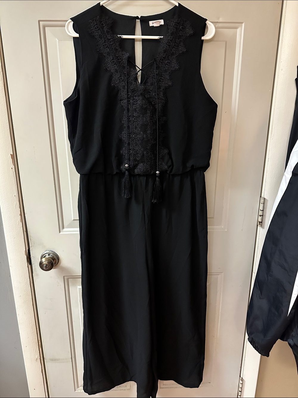 Westport Black Sleeveless Lace-Trim Tassel Jumpsuit